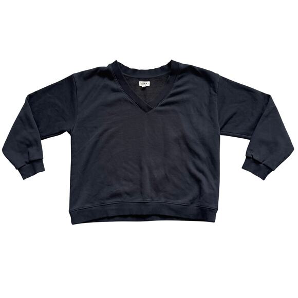 PACT Black V Neck Pullover Sweater Fleece Lined size XL Ribbed Organic Cotton - Picture 1 of 7
